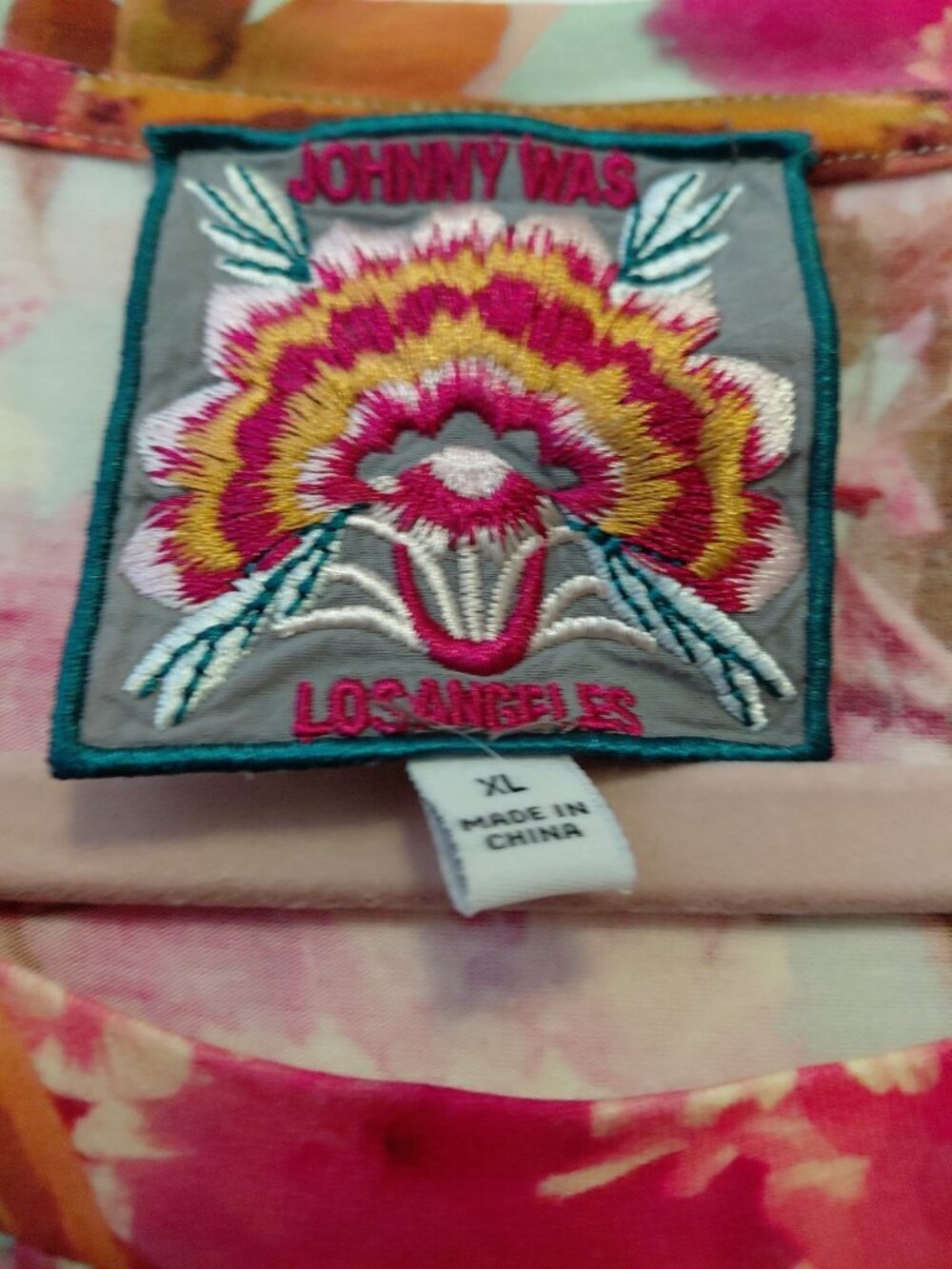 Johnny Was Hunny Bamboo Short Sleeve Tee Shirt Oversized Floral Fuschia Green XL - Picture 4 of 6